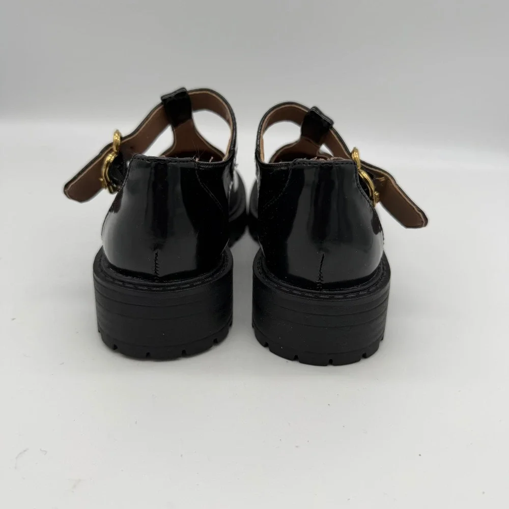 Sam Edelman Kids Black Patent T-Strap Mary Jane Lug Sole Shoes US 12M